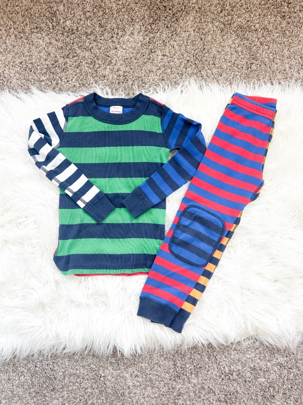 Hanna Andersson Colorblock Striped Knee Patch Pajama Set Size 4 (100)
